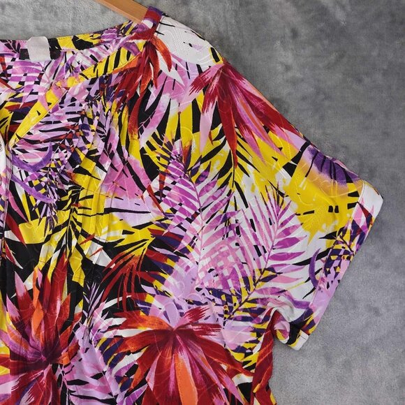 Cocomo Womens Red‎ & purple Short Sleeve Beachy Hawaiian Buttonup Collared Shirt - Picture 8 of 9